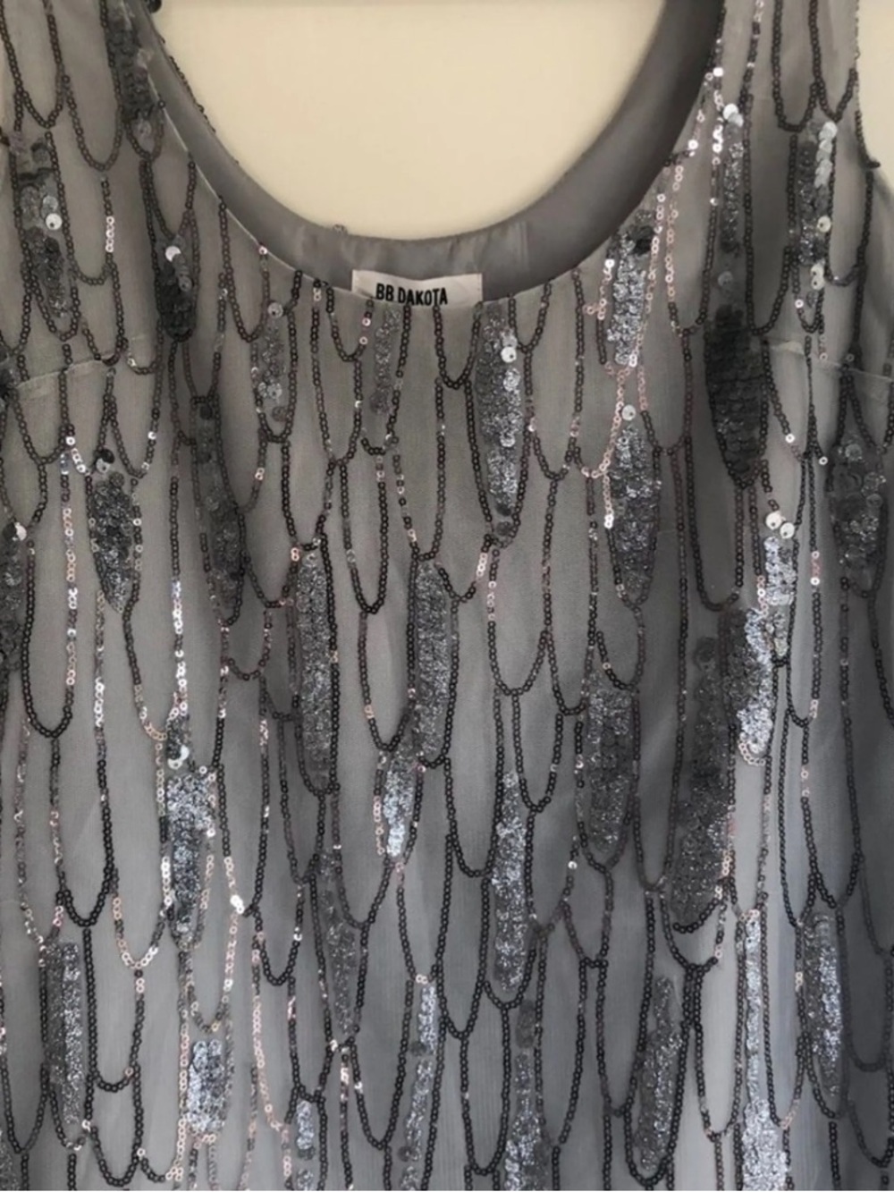 BB Dakota Gray Silver Sequin Draped Tank